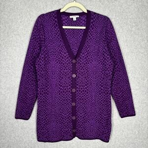 Isaac Mizrahi Sweater Womens Large Purple Animal Snake‎ Print Long Quirky Whimsy